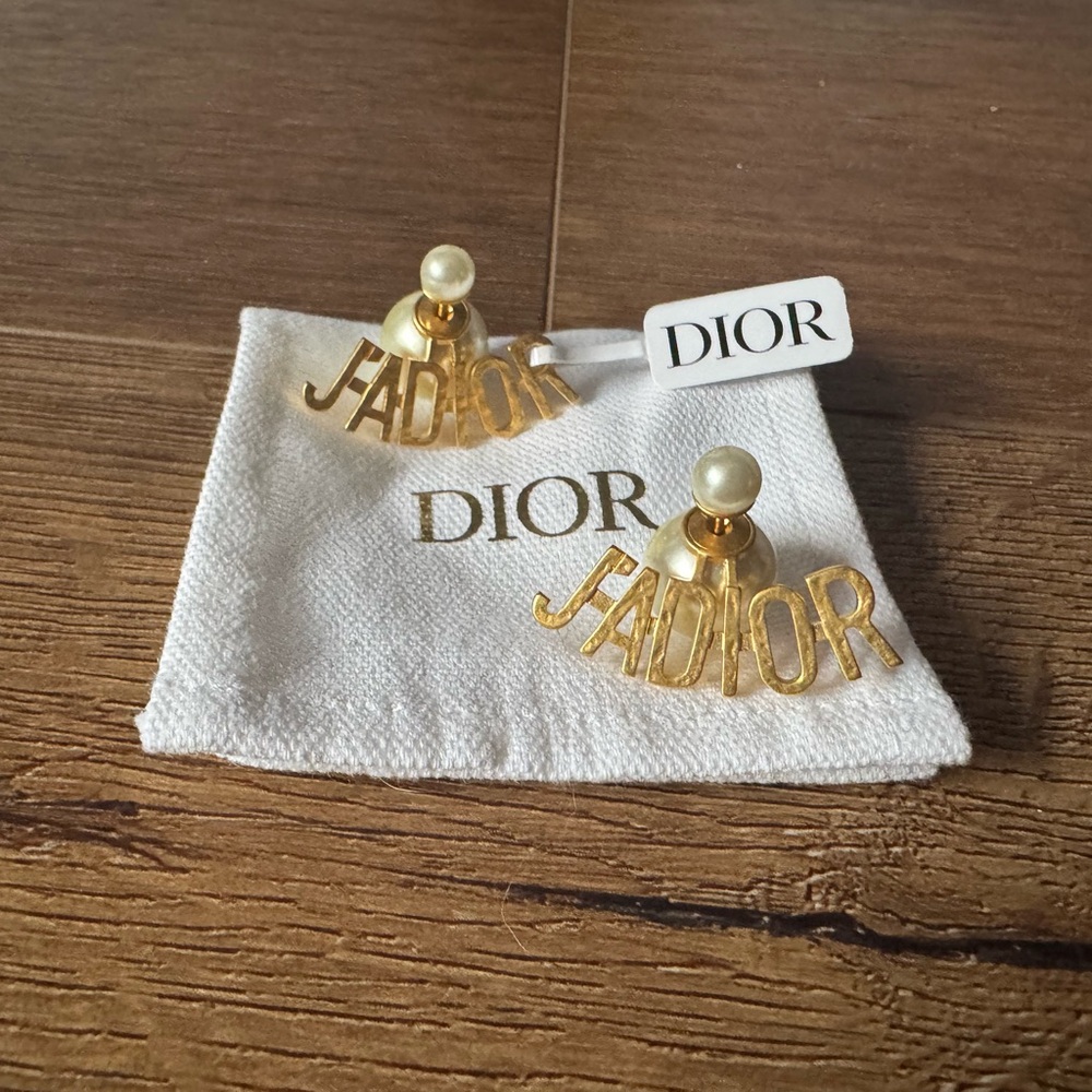 DIOR-AUTHENTIC (NWT) Faux Pearl, Gold Tribale "Jadior" Earrings